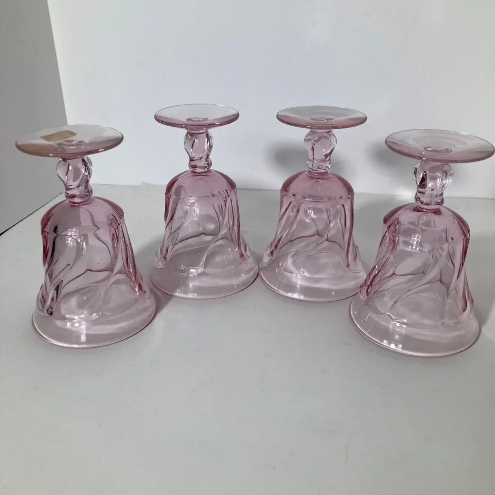 4- Fostoria Mid Century Jamestown Goblets Pink Swirl Twist Glasses 6
